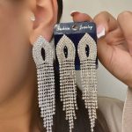 گوشواره استیل مجلسی آویز نگین دار
